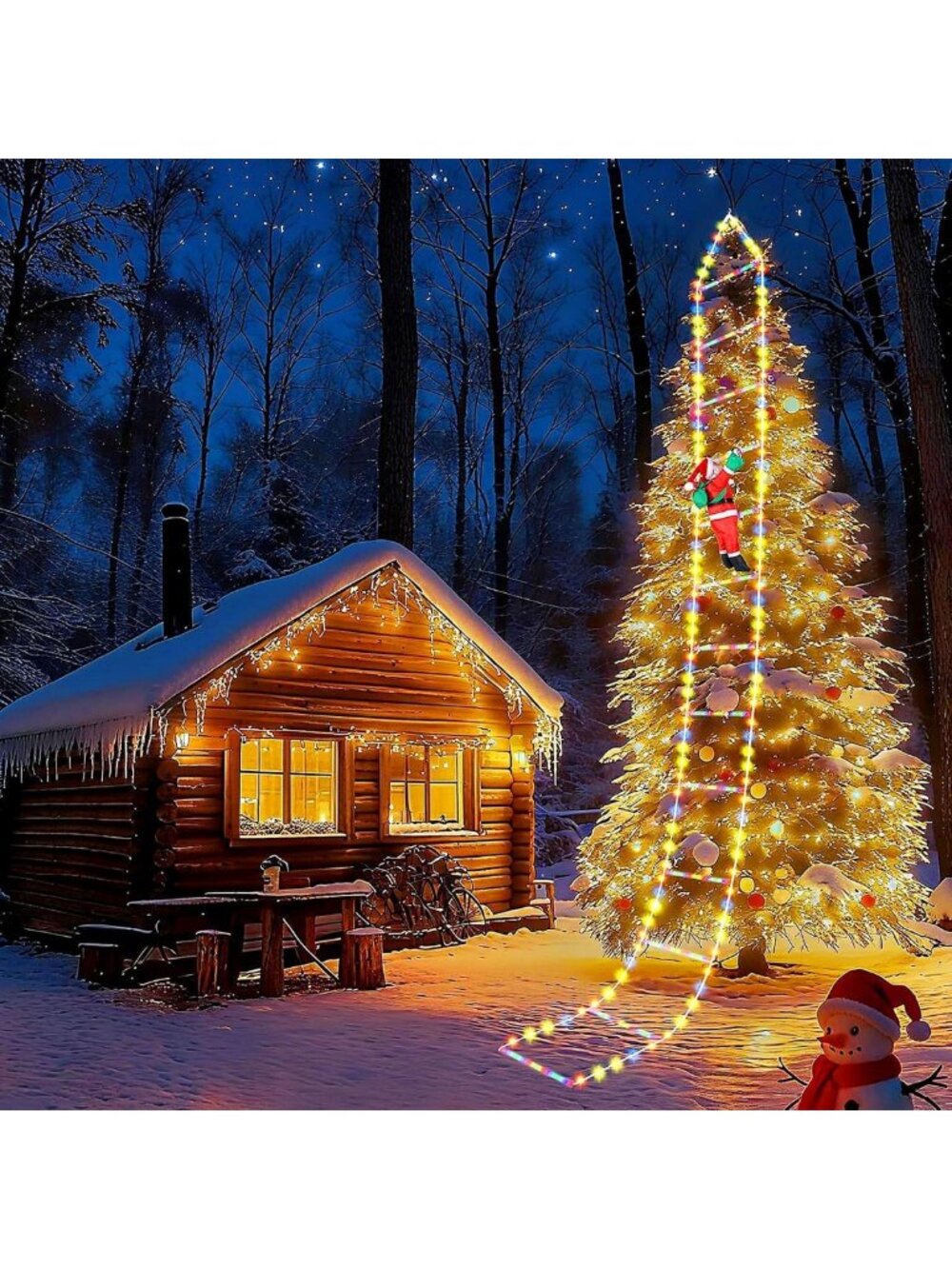 10ft LED Christmas Ladder Lights with Santa - Multicolor Waterproof Holiday